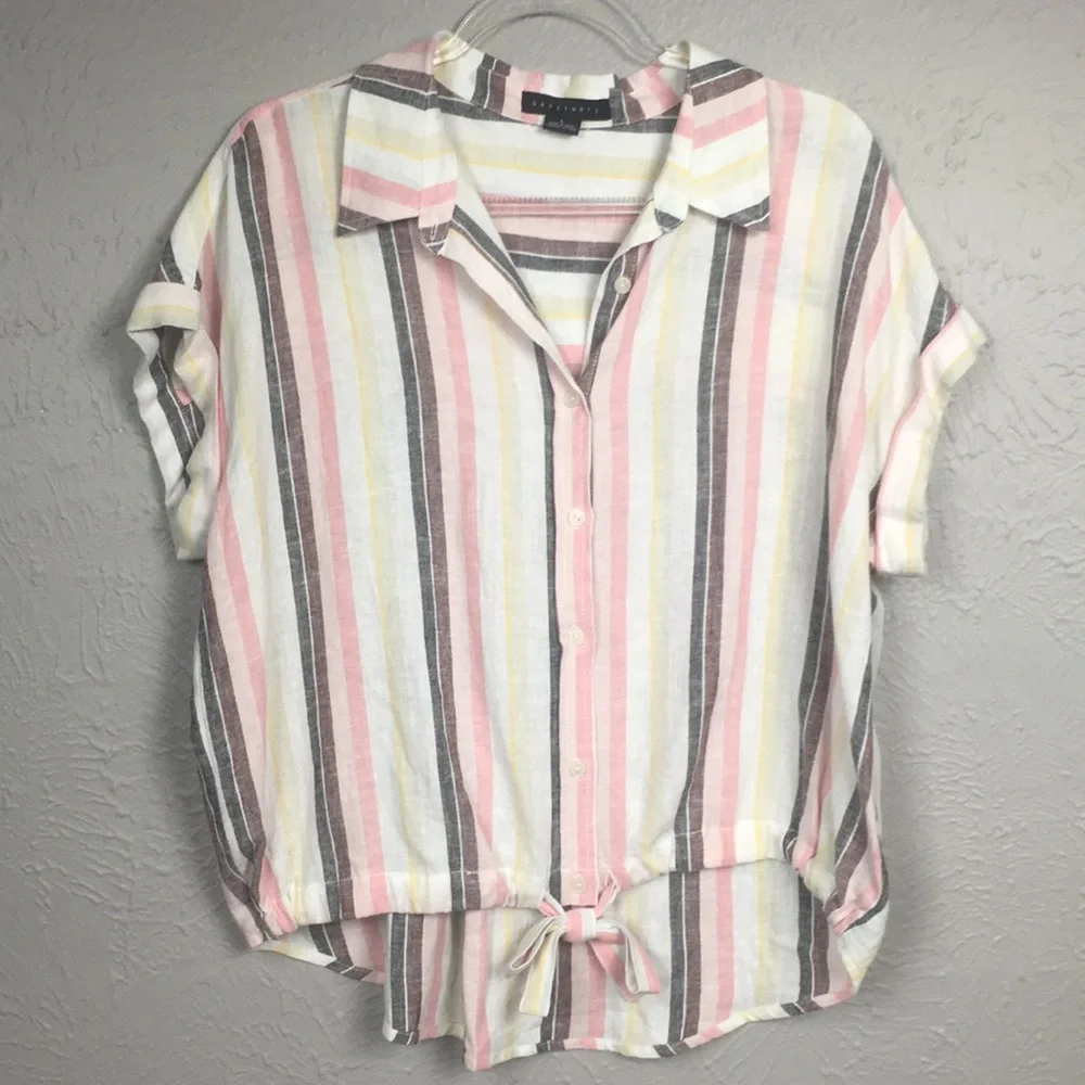 Sanctuary Striped Pastel Short Sleeve Tie Shirt